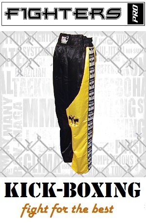 FIGHTERS - Kickboxing Pants / Satin / Black-Yellow / XXS