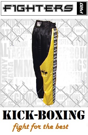 FIGHTERS - Kick-Boxing Hosen / Satin / Schwarz-Gelb / Small