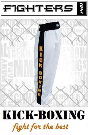 FIGHT-FIT - Pantaloni da Kickboxing / Raso / Bianco / Large