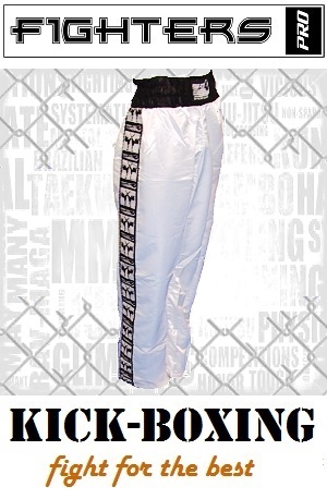 FIGHT-FIT - Kick-Boxing Hosen / Satin / Weiss / Medium