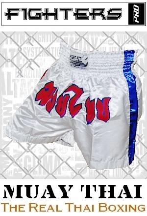 FIGHT-FIT - Muay Thai Shorts / Weiss / Large
