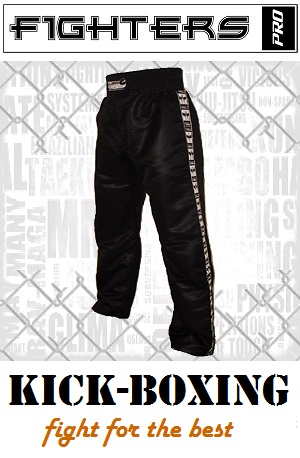 FIGHT-FIT - Kick-Boxing Hosen / Satin / Schwarz / Small