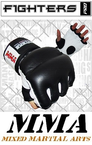 FIGHTERS - Gants MMA / Cage Fight / Noir-Blanc / Medium