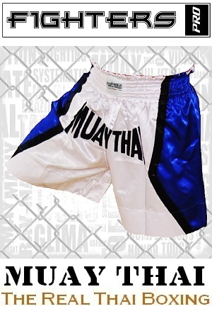 FIGHTERS - Muay Thai Shorts / White-Blue / Large
