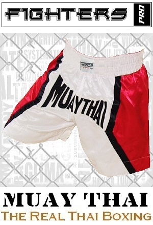 FIGHTERS - Pantalones Muay Thai / Blanco-Rojo / Medium