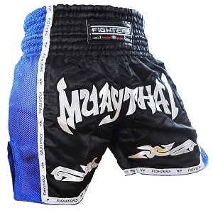 FIGHTERS - Pantalones Muay Thai / Elite Muay Thai / Negro-Azul / XXL