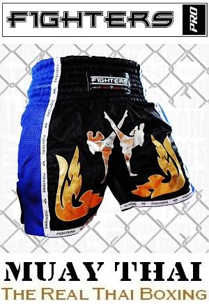 FIGHTERS - Pantalones Muay Thai / Elite Fighters / Negro-Azul / Medium