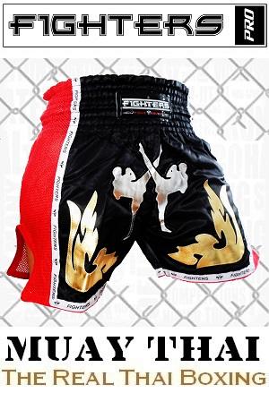 FIGHTERS - Pantalones Muay Thai / Elite Fighters / Negro-Rojo / Large