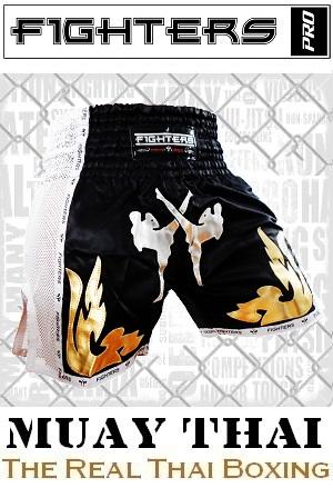 FIGHTERS - Thai Boxing Shorts / Elite Fighters / Black-White / Small
